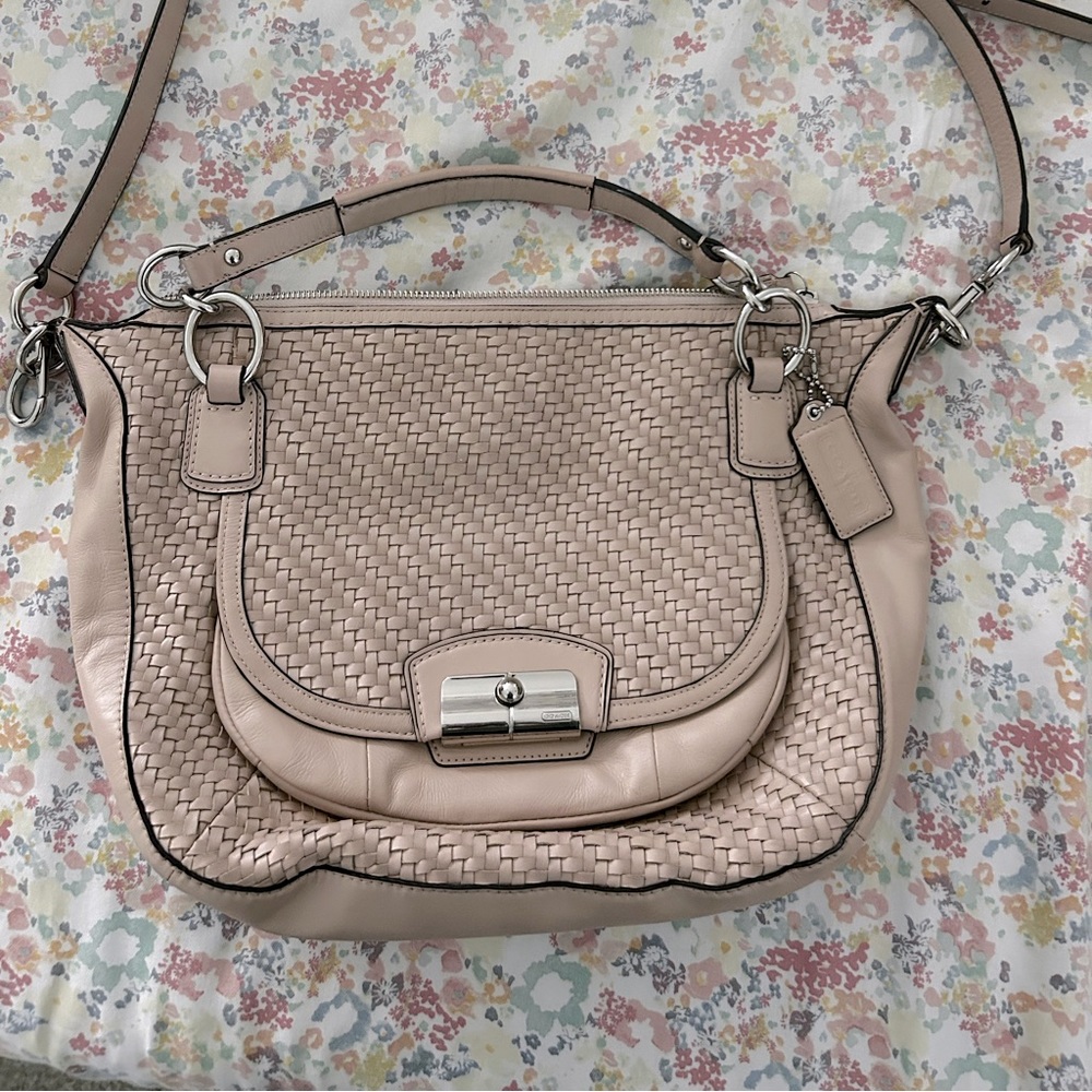 Coach Kristen Woven Leather Hobo Bag in Tuberose
